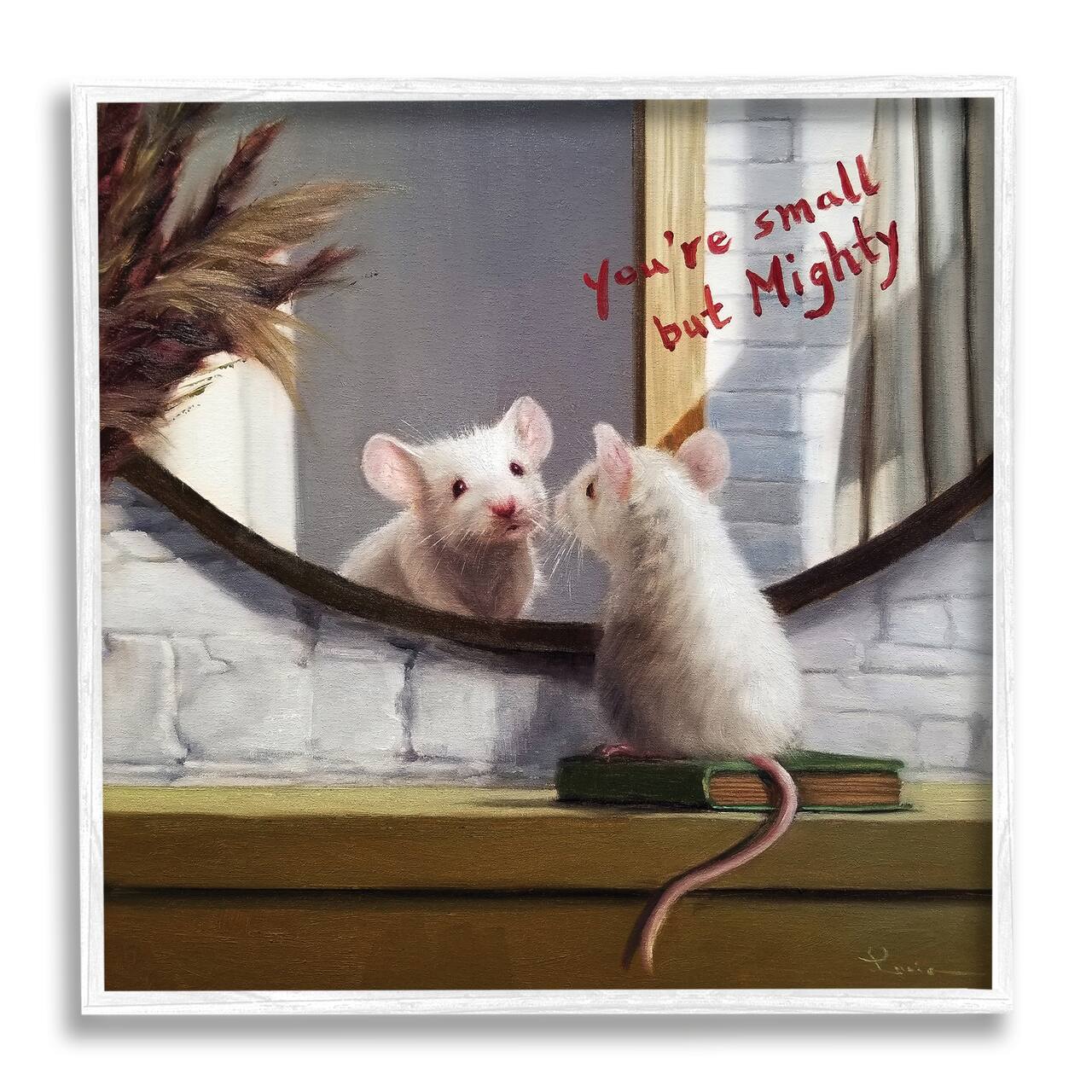Stupell Industries Small but Mighty Sentiments Adorable Mouse in Mirror in White Frame Wall Art